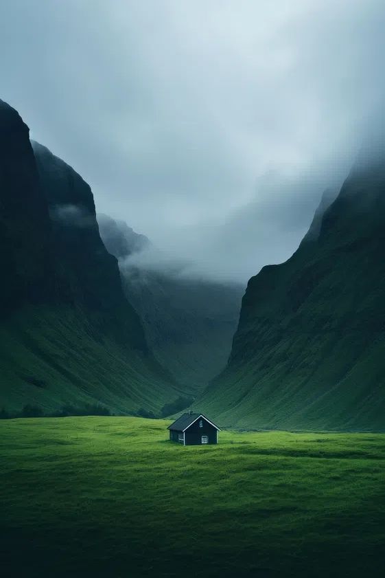 Solitary House in a Valley — Nature Poster. poster detail