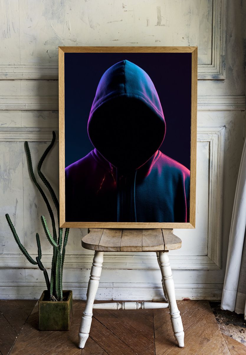 Neon Hooded Figure Photography Poster. — room view 1