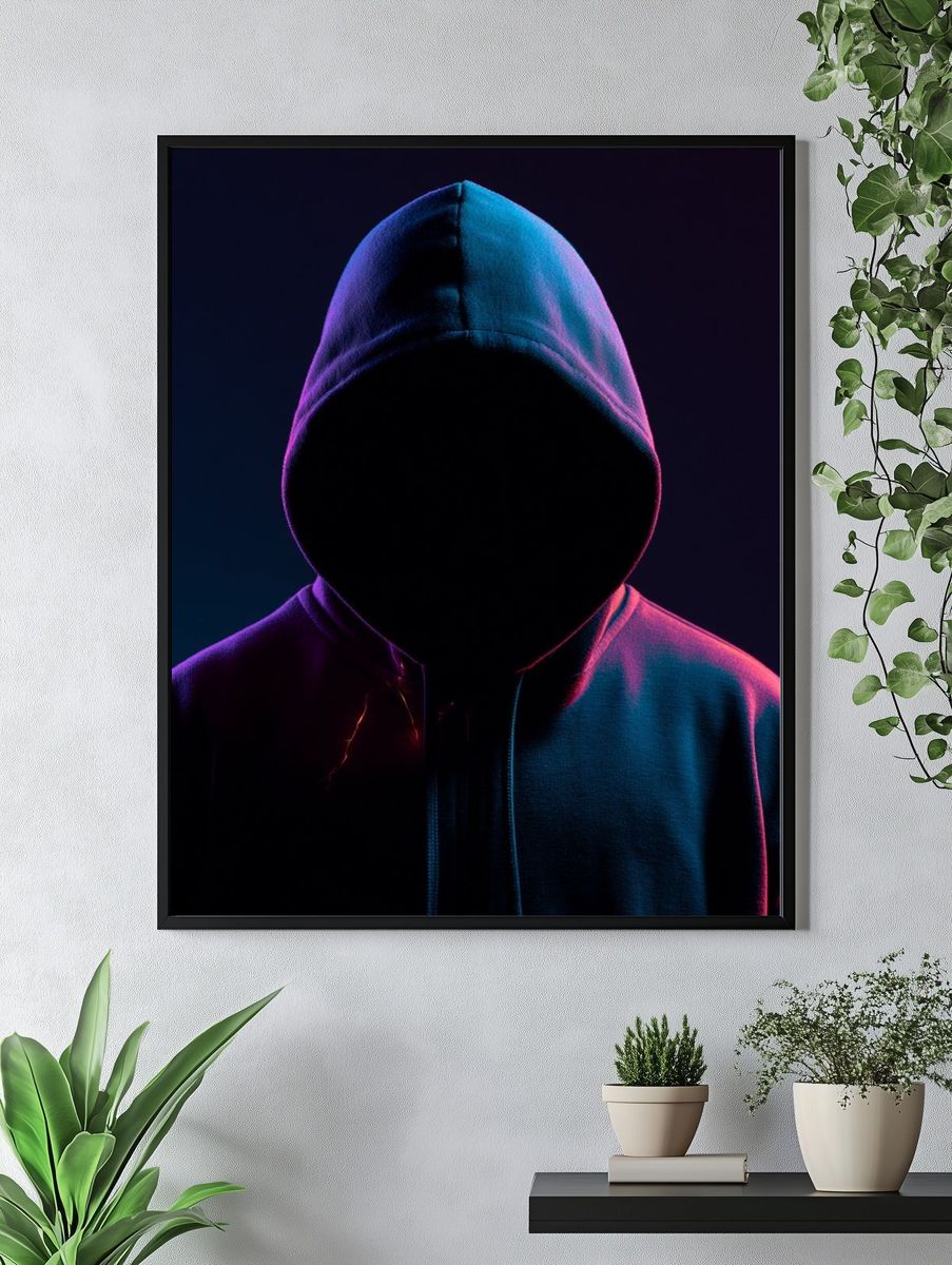 Neon Hooded Figure Photography Poster. — room view 4