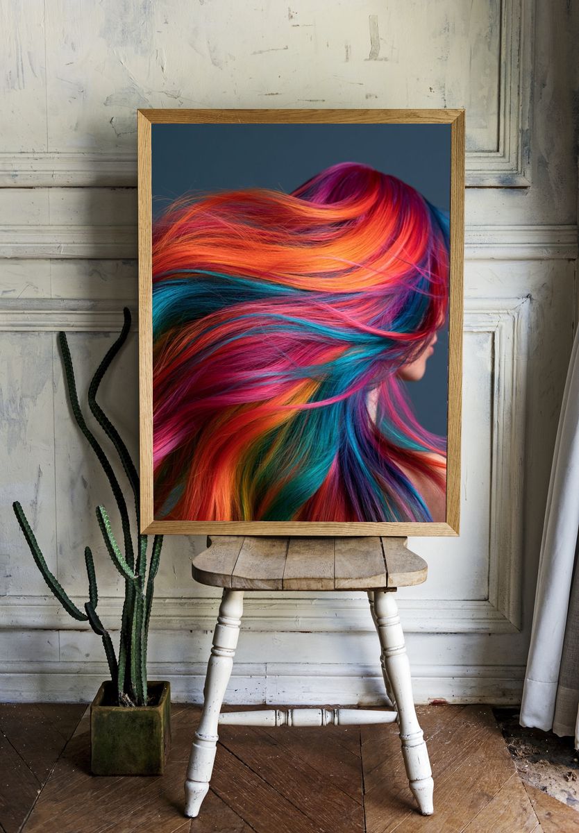 Neon Hair Portrait Print. room preview