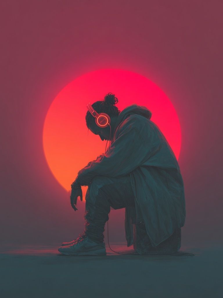 Neon Headphones Silhouette Photography Poster. poster detail