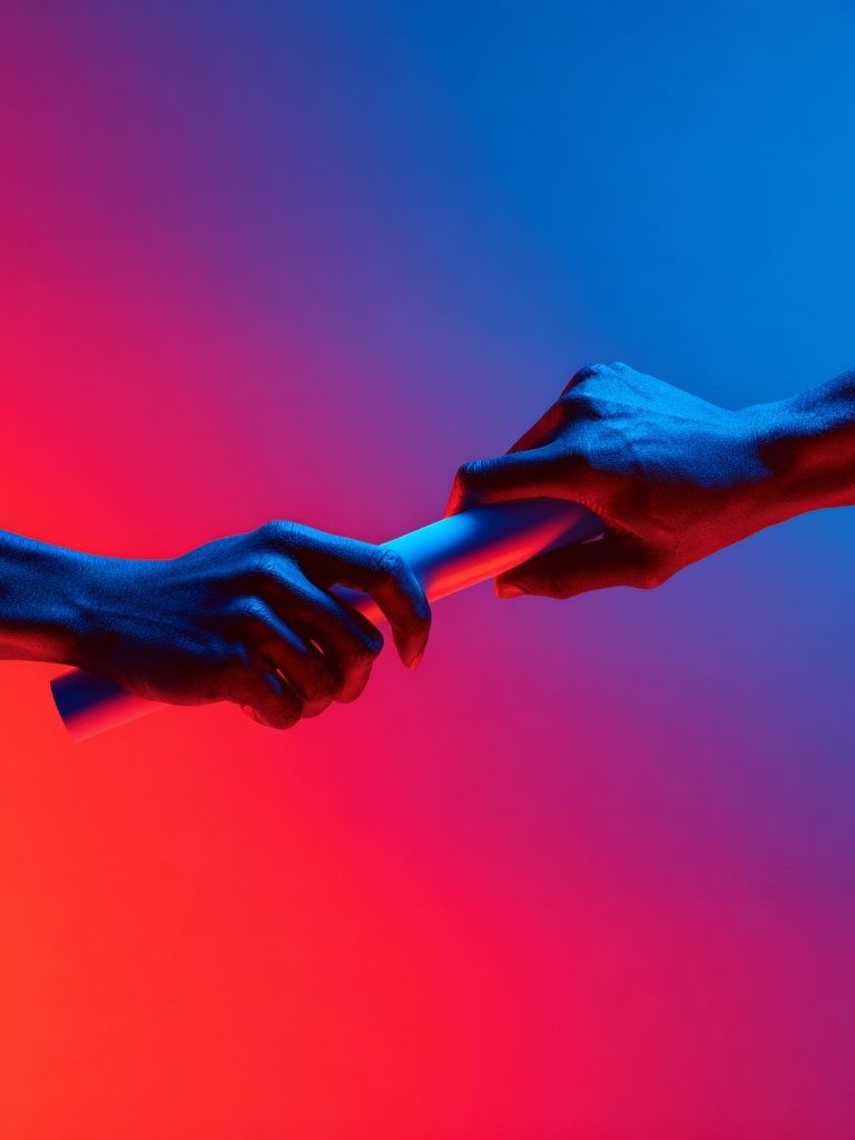 Neon Relay Hands Photography Poster. poster detail