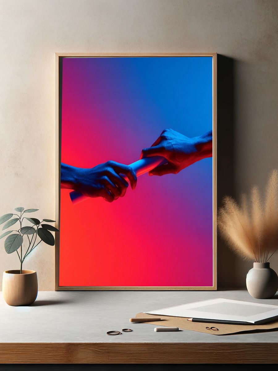 Neon Relay Hands Photography Poster. — room view 2