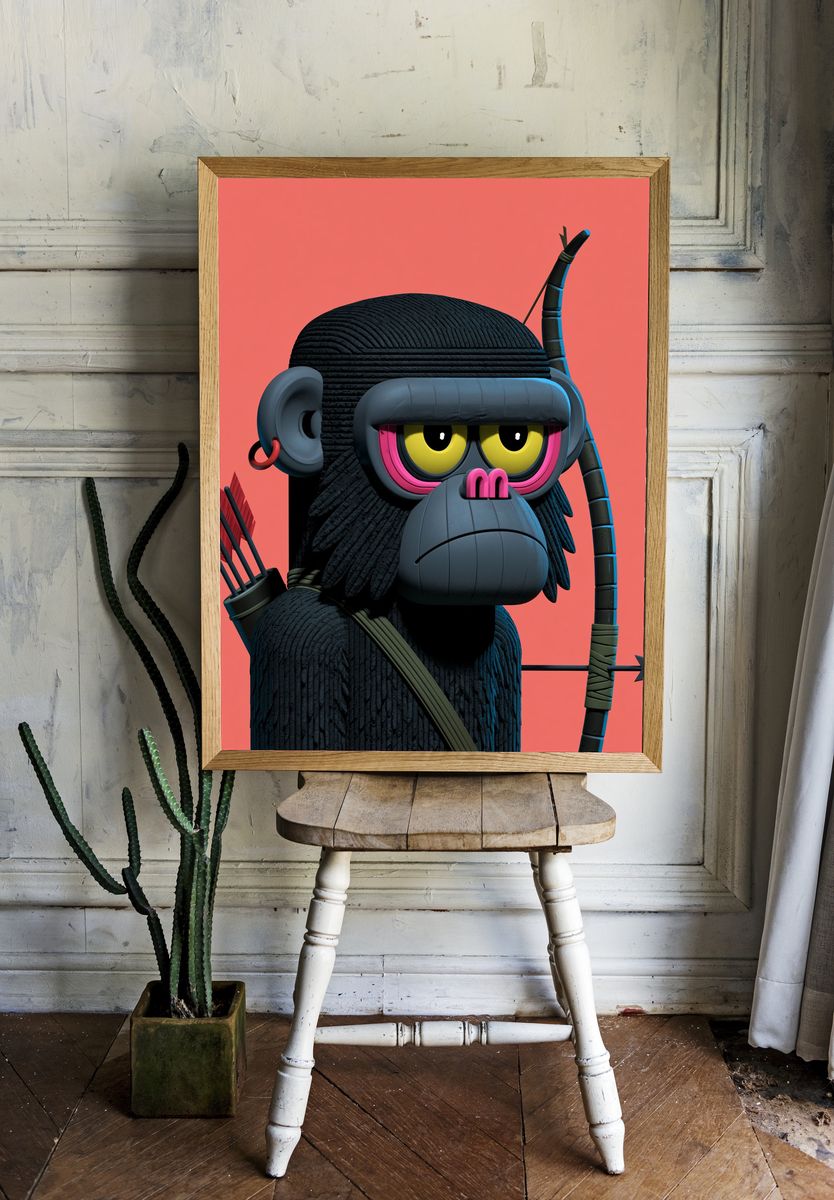 Ninja Monkey Digital Art Poster. — room view 1