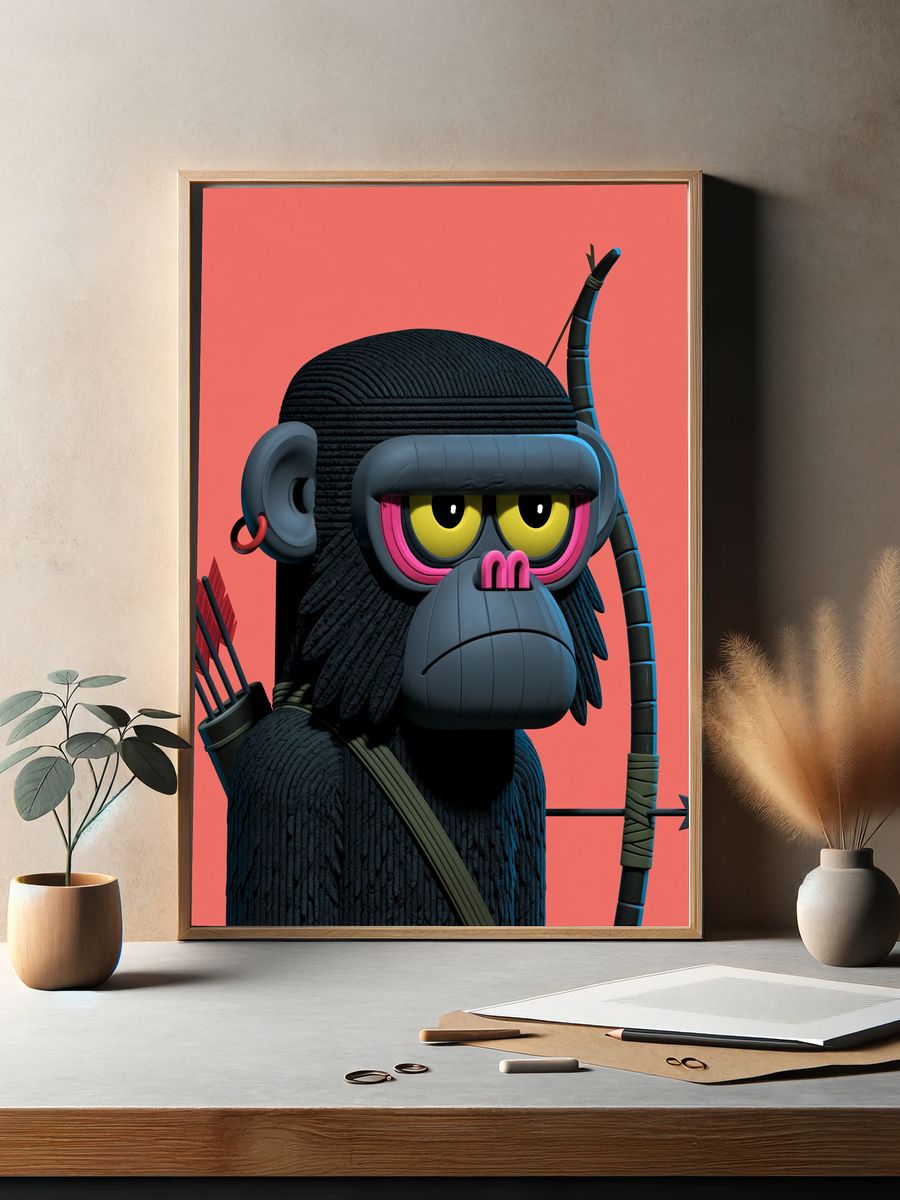 Ninja Monkey Digital Art Poster. — room view 2