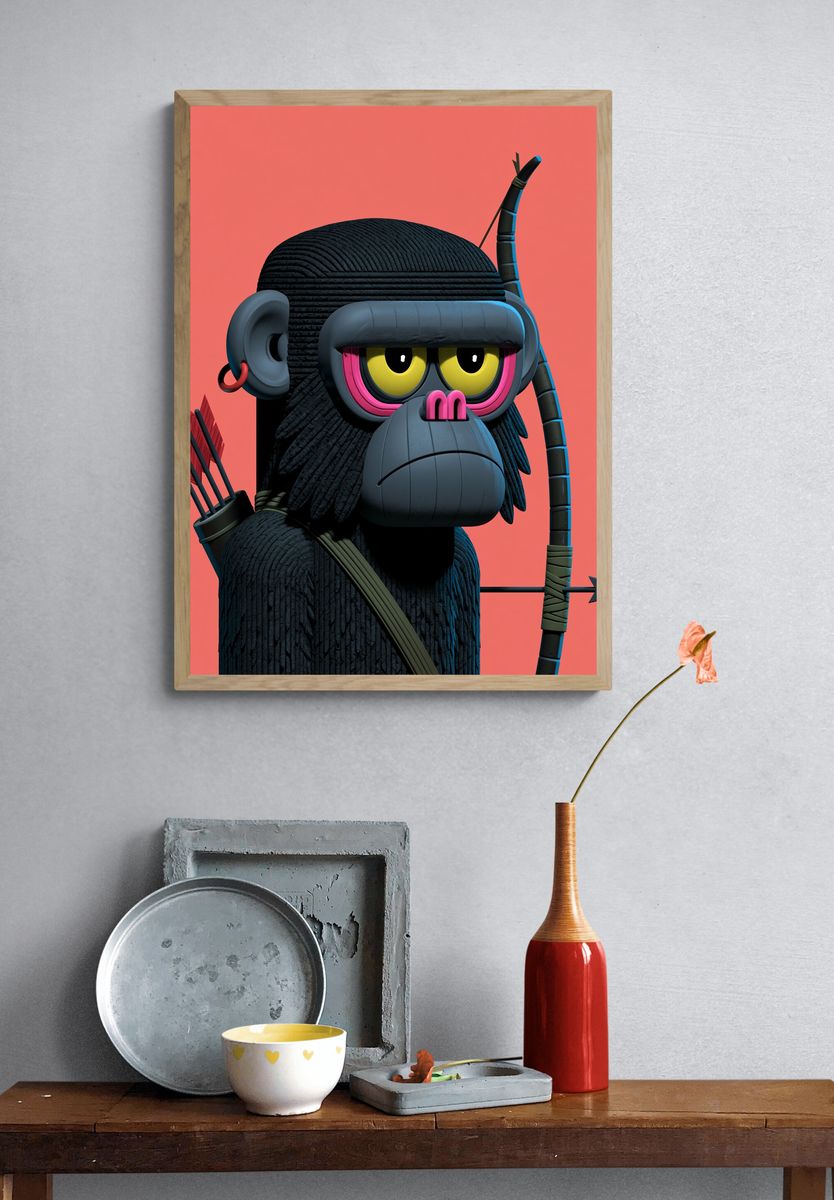 Ninja Monkey Digital Art Poster. — room view 3