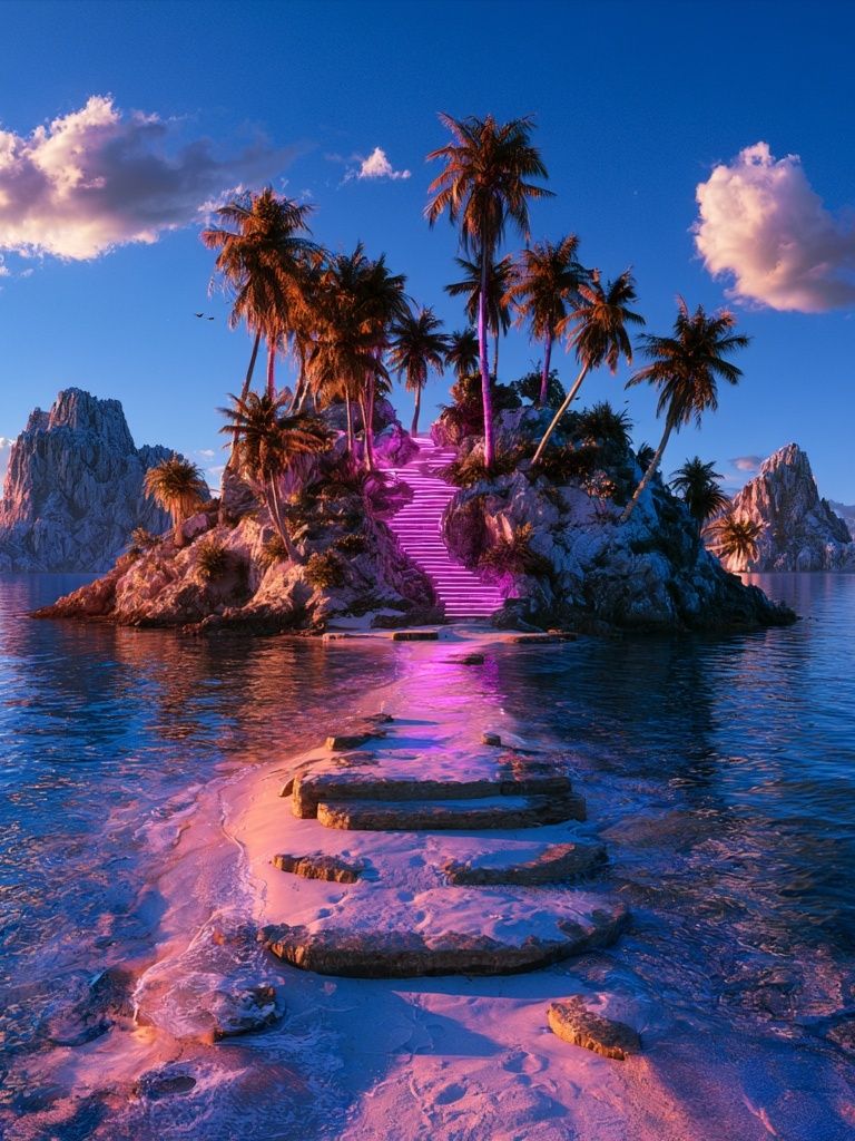 Neon Island Paradise Photography Poster. poster — photography art