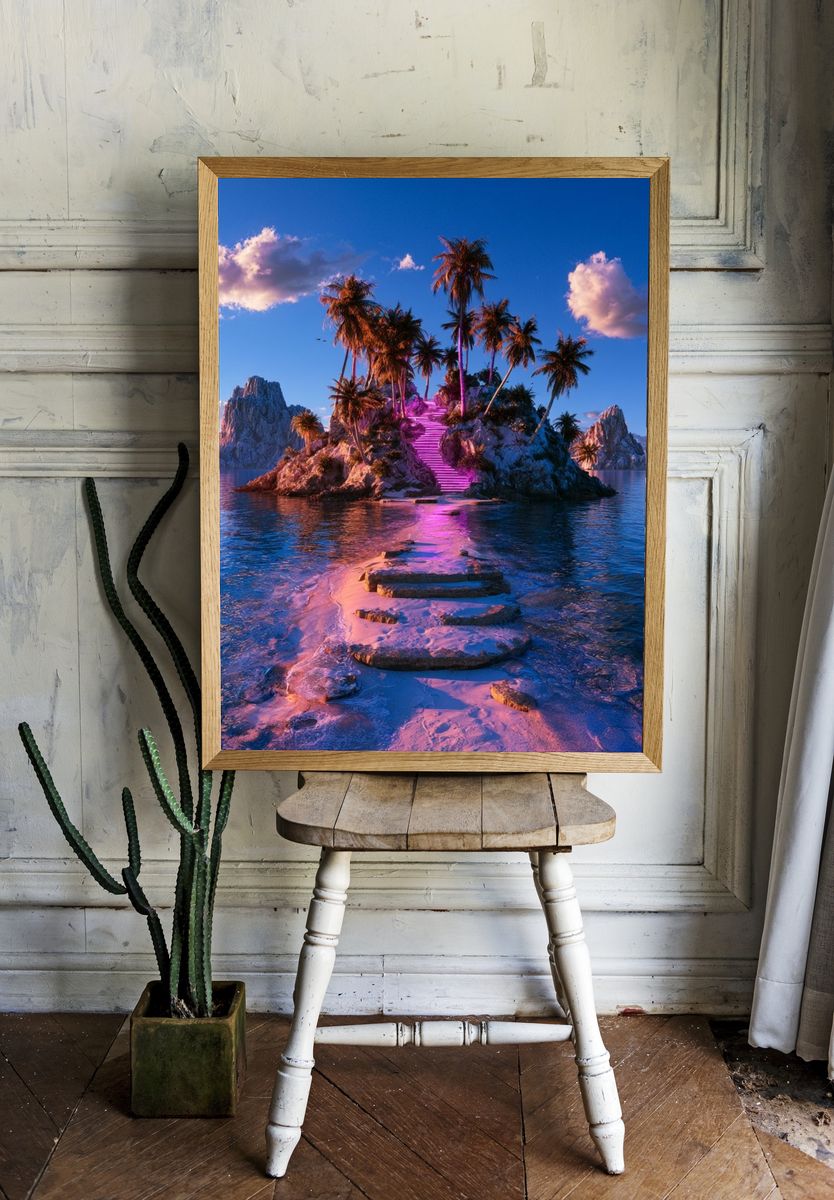 Neon Island Paradise Photography Poster. room preview