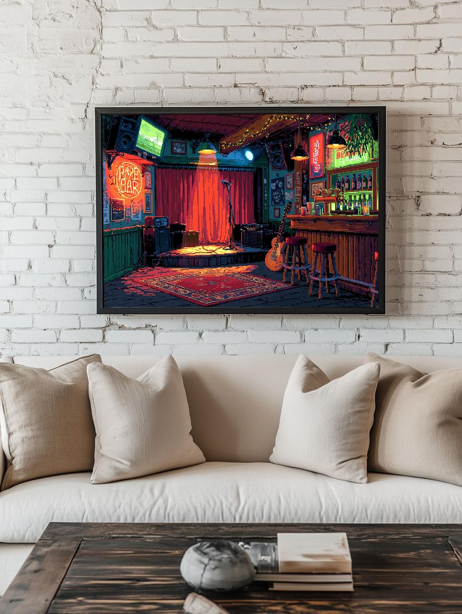 Neon Jazz Bar Interior Print. room preview