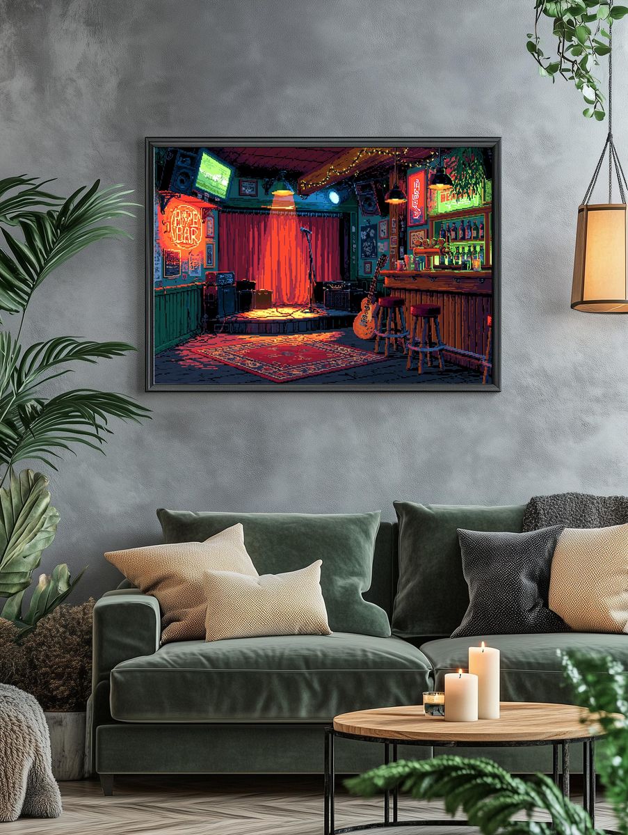 Neon Jazz Bar Interior Print. — room view 4