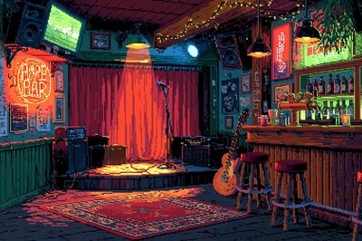 Neon Jazz Bar Interior Print. poster