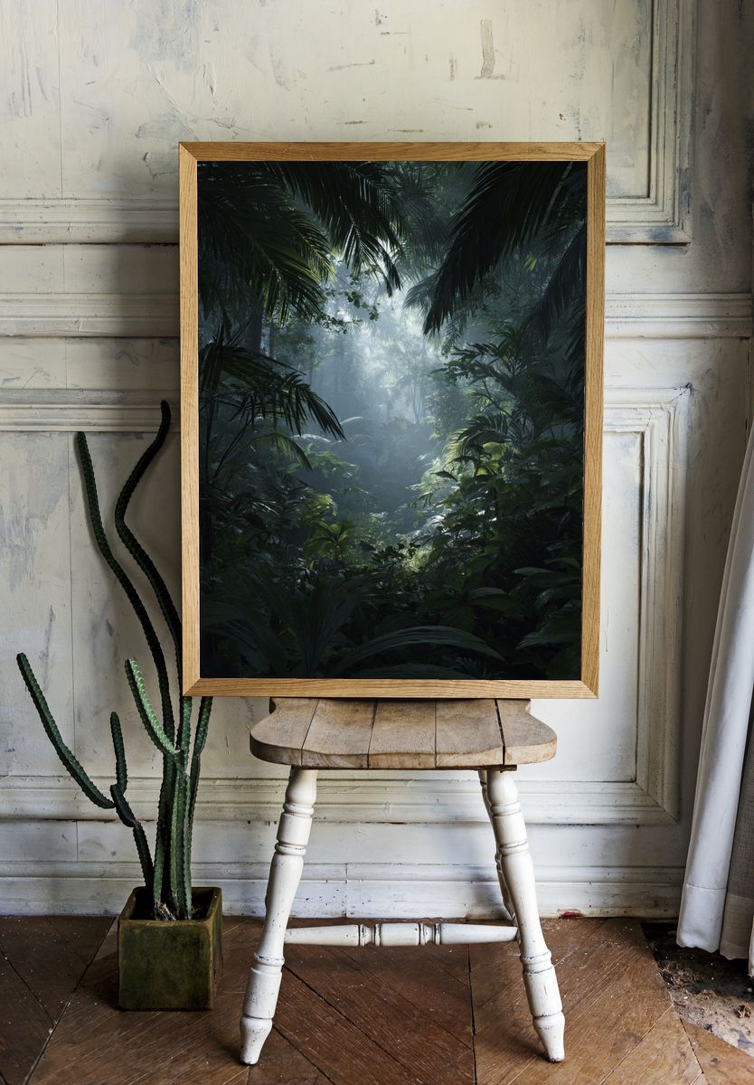 Misty Jungle Path — Nature Print. — room view 1