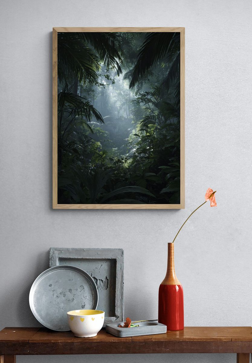 Misty Jungle Path — Nature Print. — room view 3