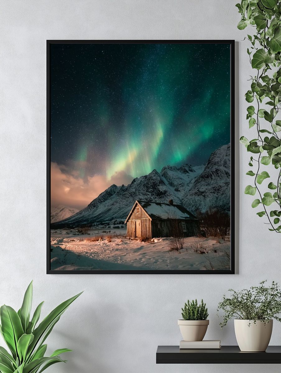 Northern Lights Over Cabin — Photography Print. — room view 4
