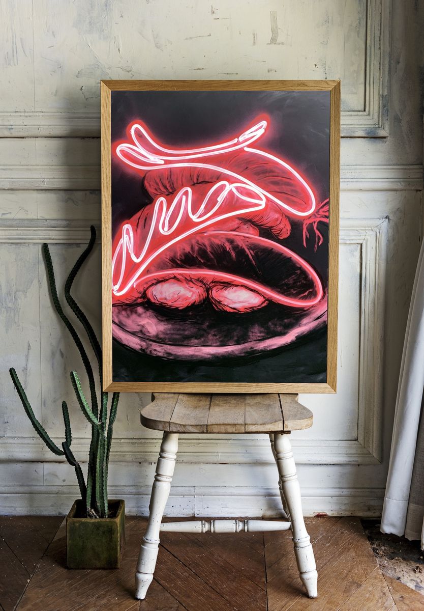 Neon Lips Graffiti Poster. — room view 1