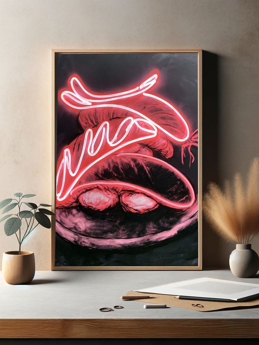 Neon Lips Graffiti Poster. — room view 2