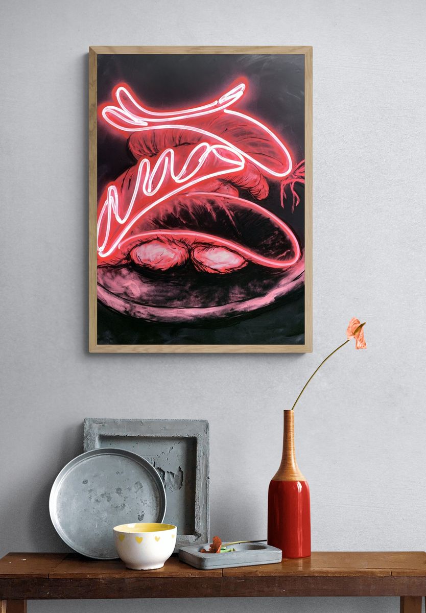 Neon Lips Graffiti Poster. — room view 3