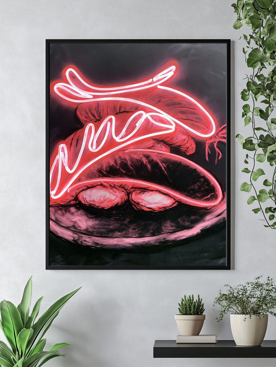 Neon Lips Graffiti Poster. — room view 4