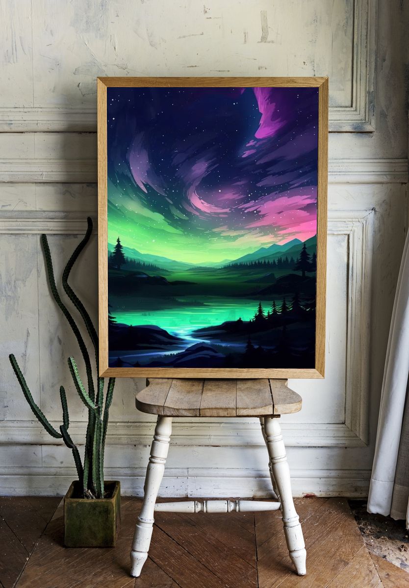 Aurora Borealis Landscape Poster room preview