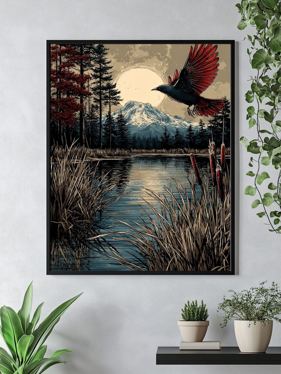 Mountain Landscape with Bird — Nature Print. — room view 4