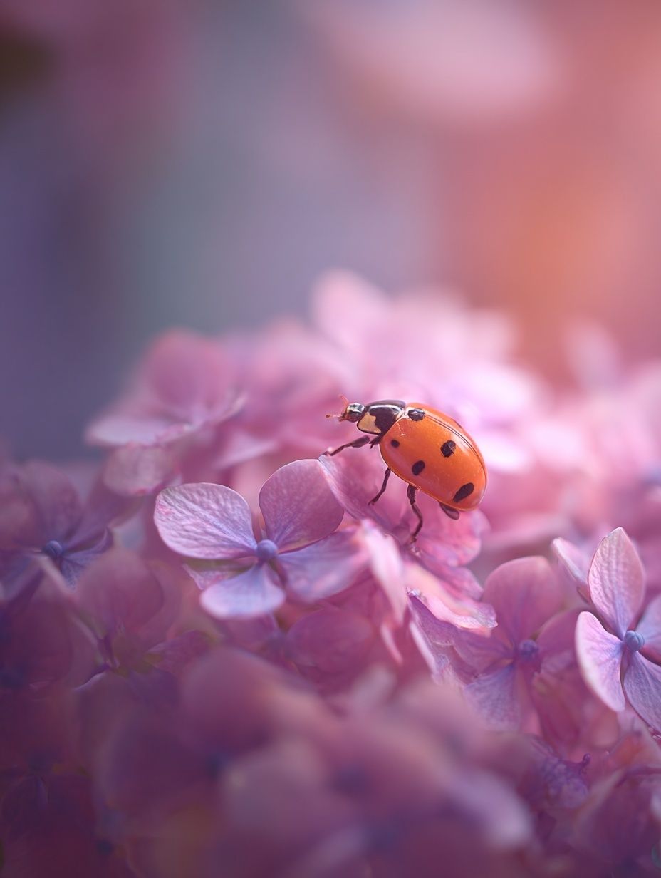 Ladybug on Pink Flowers Poster. poster — nature art