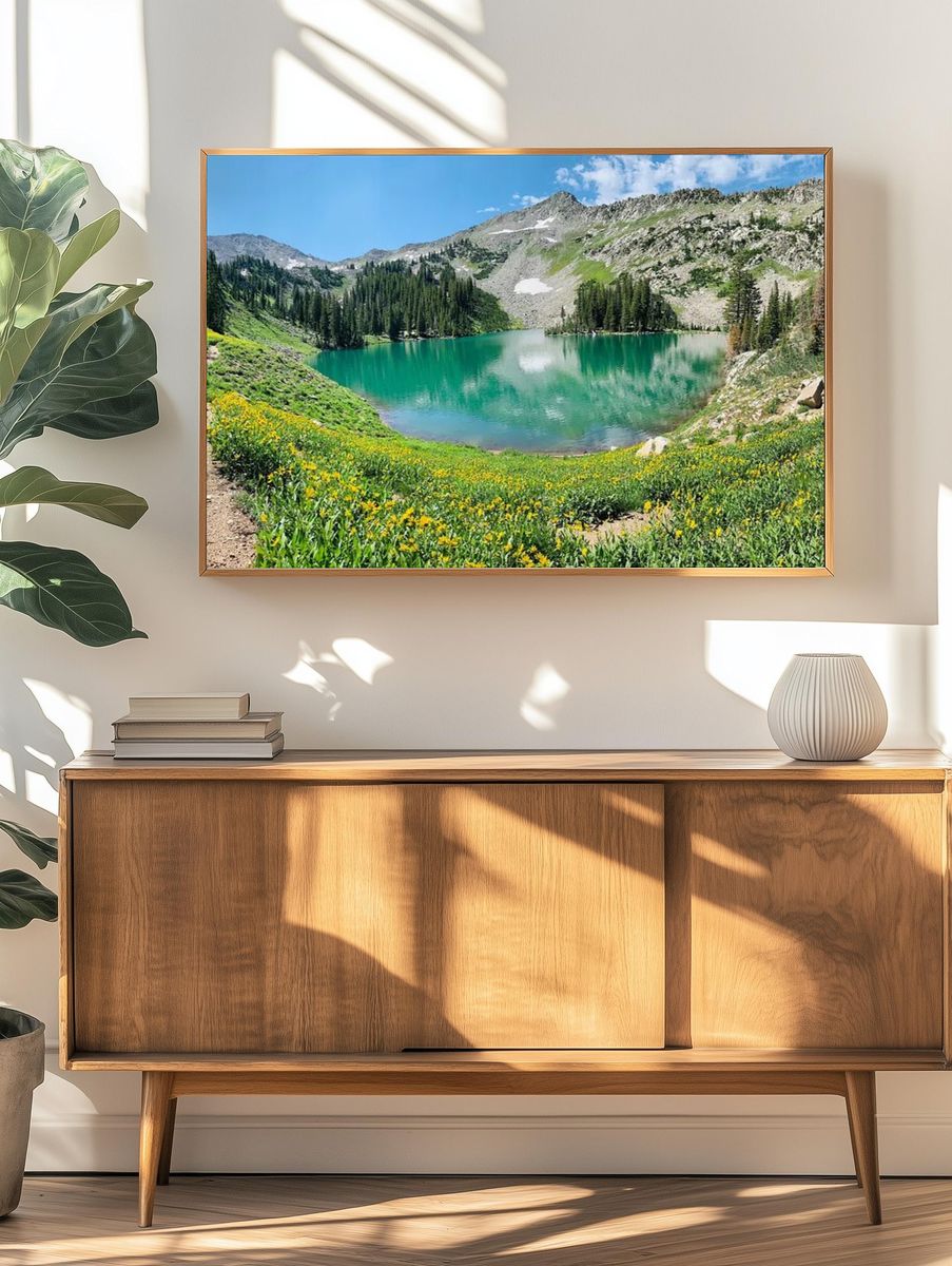 Mountain Lake with Wildflowers — Nature Poster. — room view 3