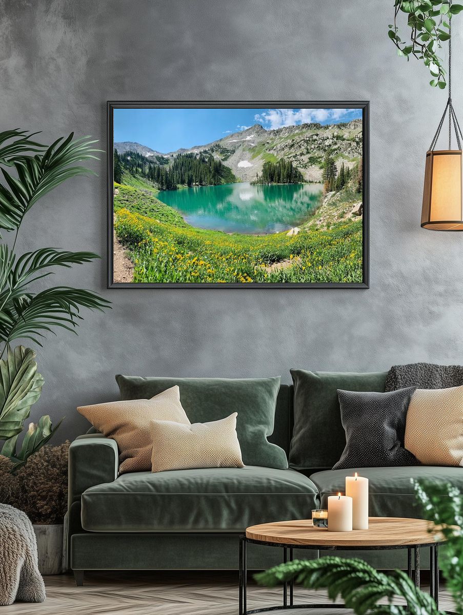 Mountain Lake with Wildflowers — Nature Poster. — room view 4