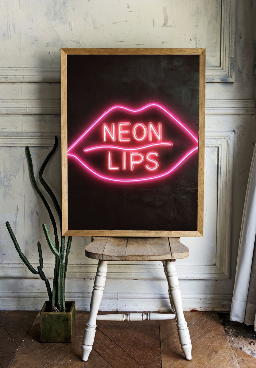 Neon Lips Typography Poster. — room view 1