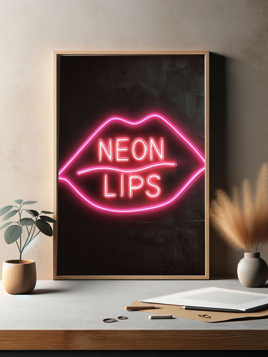 Neon Lips Typography Poster. — room view 2