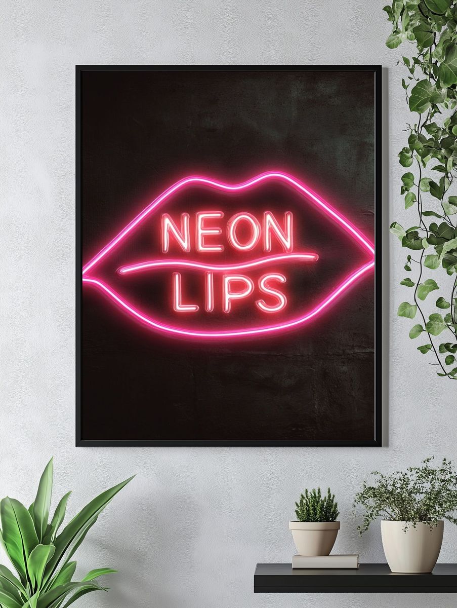 Neon Lips Typography Poster. — room view 4