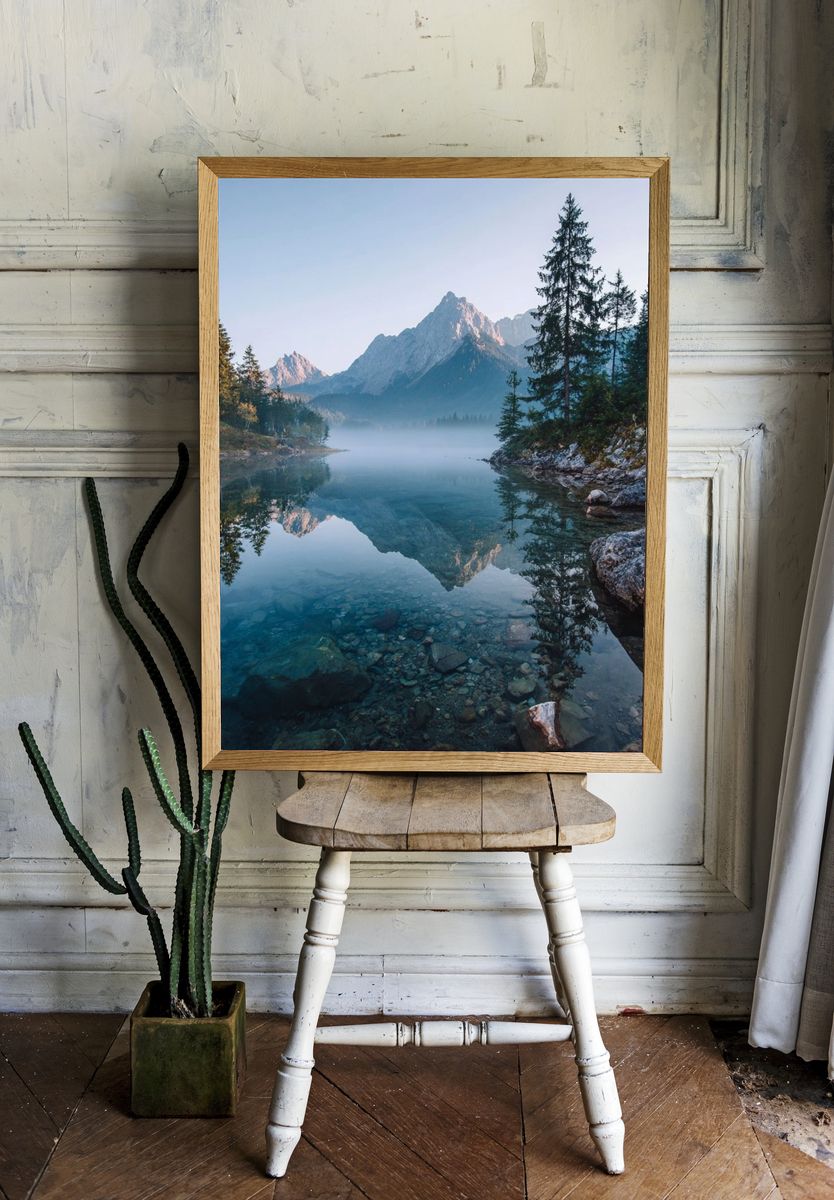 Misty Mountain Lake — Nature Poster. — room view 1