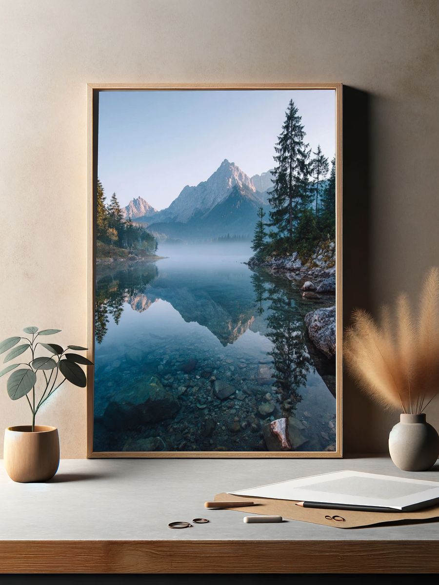 Misty Mountain Lake — Nature Poster. — room view 2