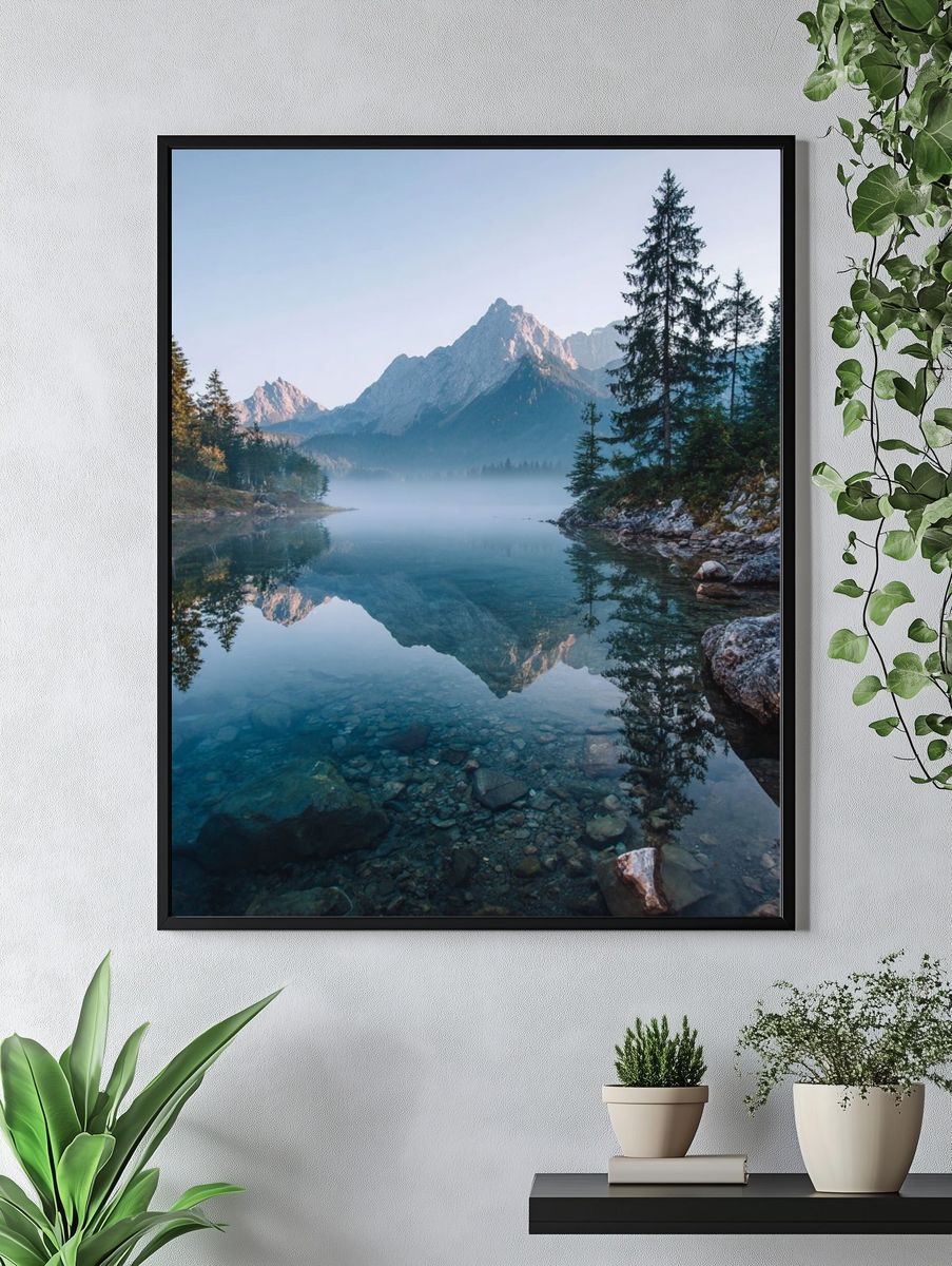 Misty Mountain Lake — Nature Poster. — room view 4