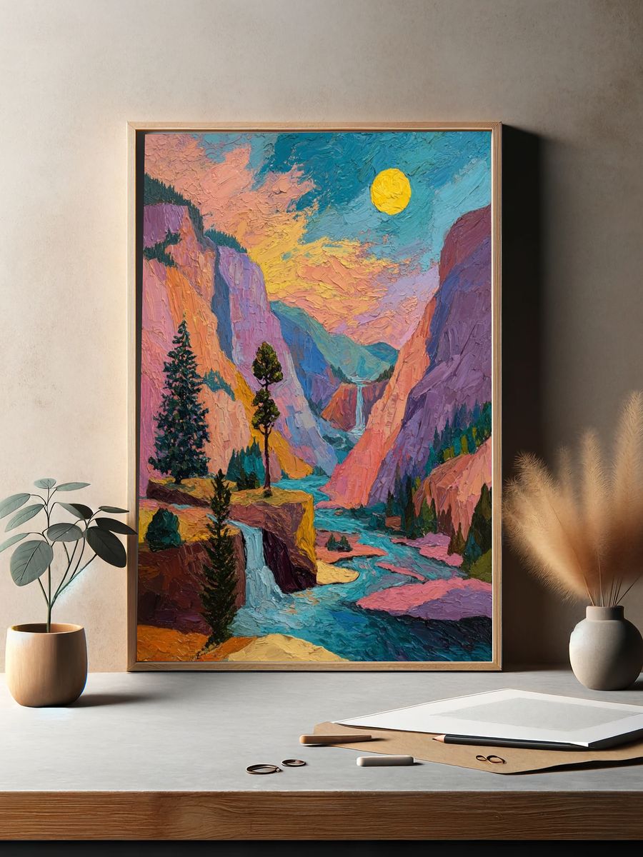 Vibrant Mountain Landscape Poster. — room view 2