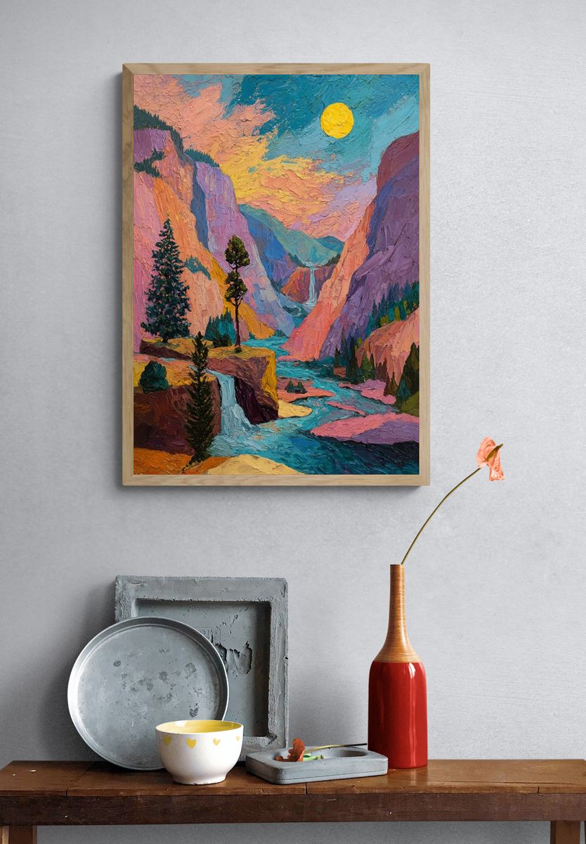 Vibrant Mountain Landscape Poster. — room view 3