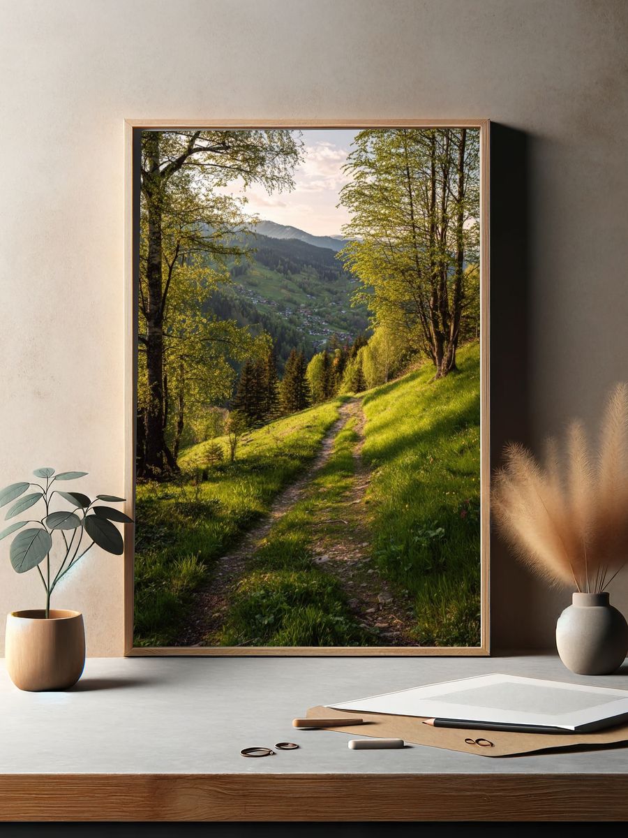 Serene Mountain Path — Nature Poster. — room view 2