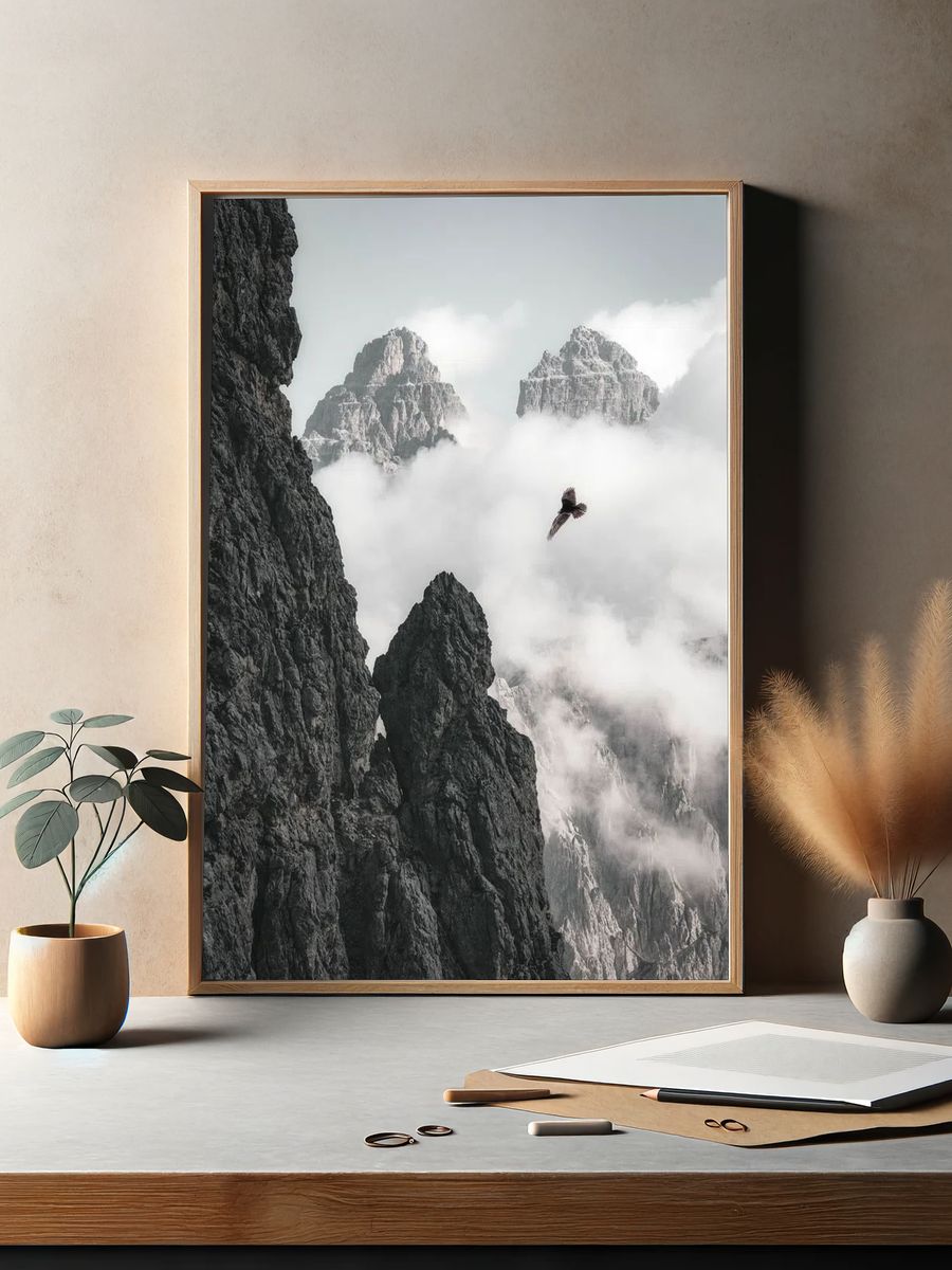 Majestic Mountains and Bird — Photography Print. — room view 2