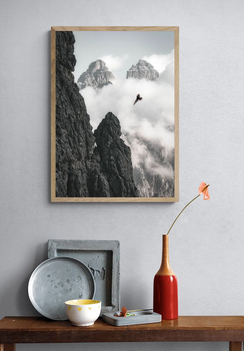 Majestic Mountains and Bird — Photography Print. — room view 3