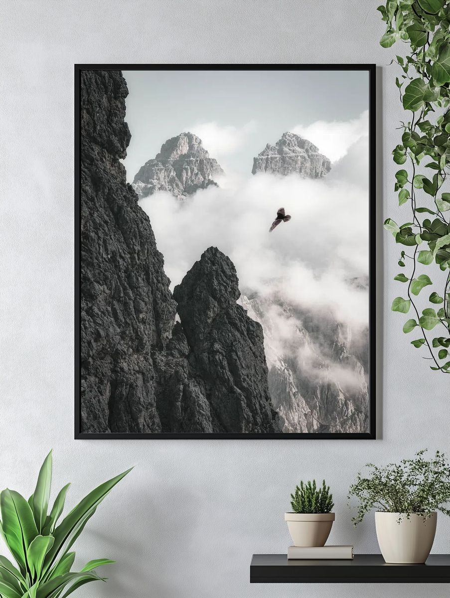 Majestic Mountains and Bird — Photography Print. — room view 4