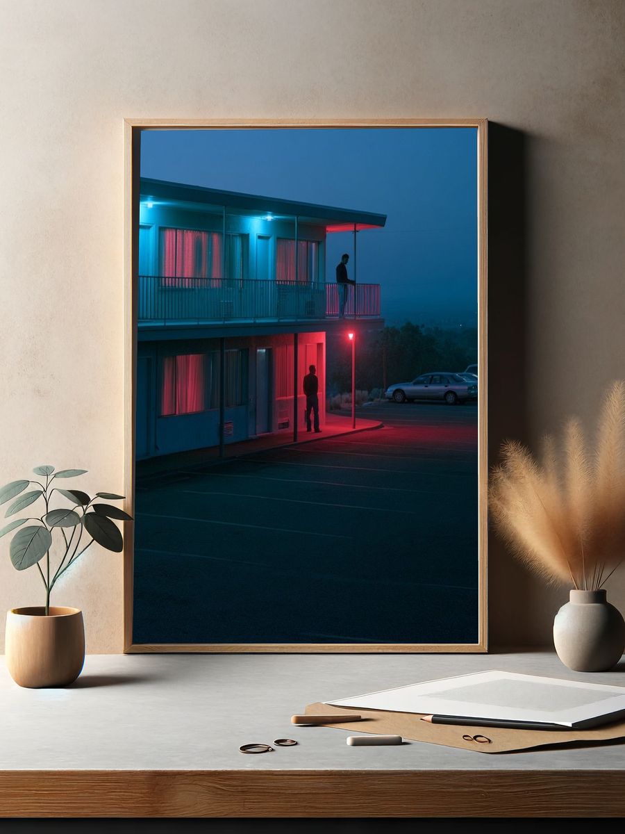 Neon Motel Night Photography Poster. — room view 2