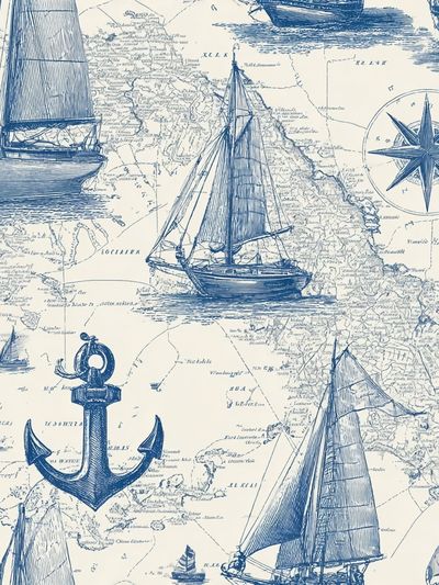 Nautical Map with Sailboats — Vintage Print. poster