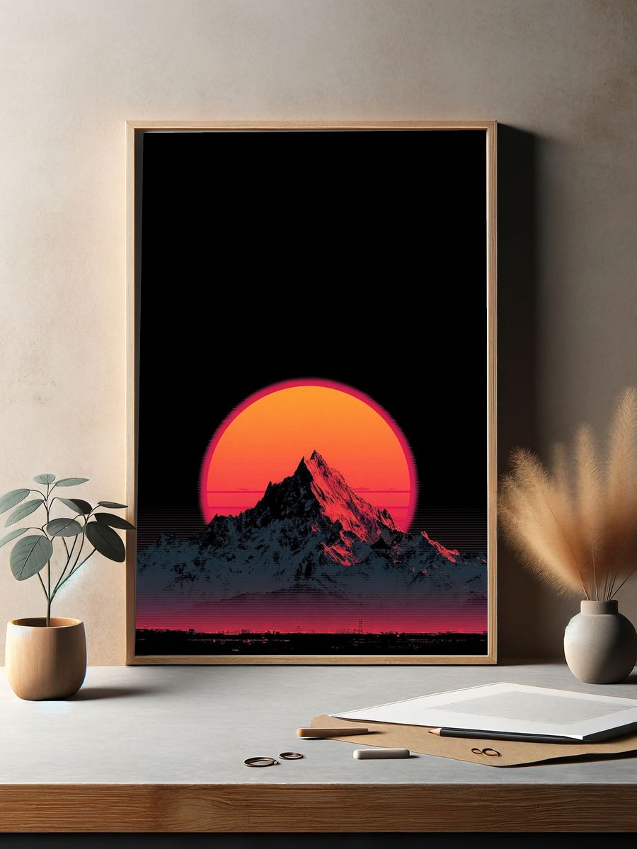 Neon Mountain Sunset Print. — room view 2