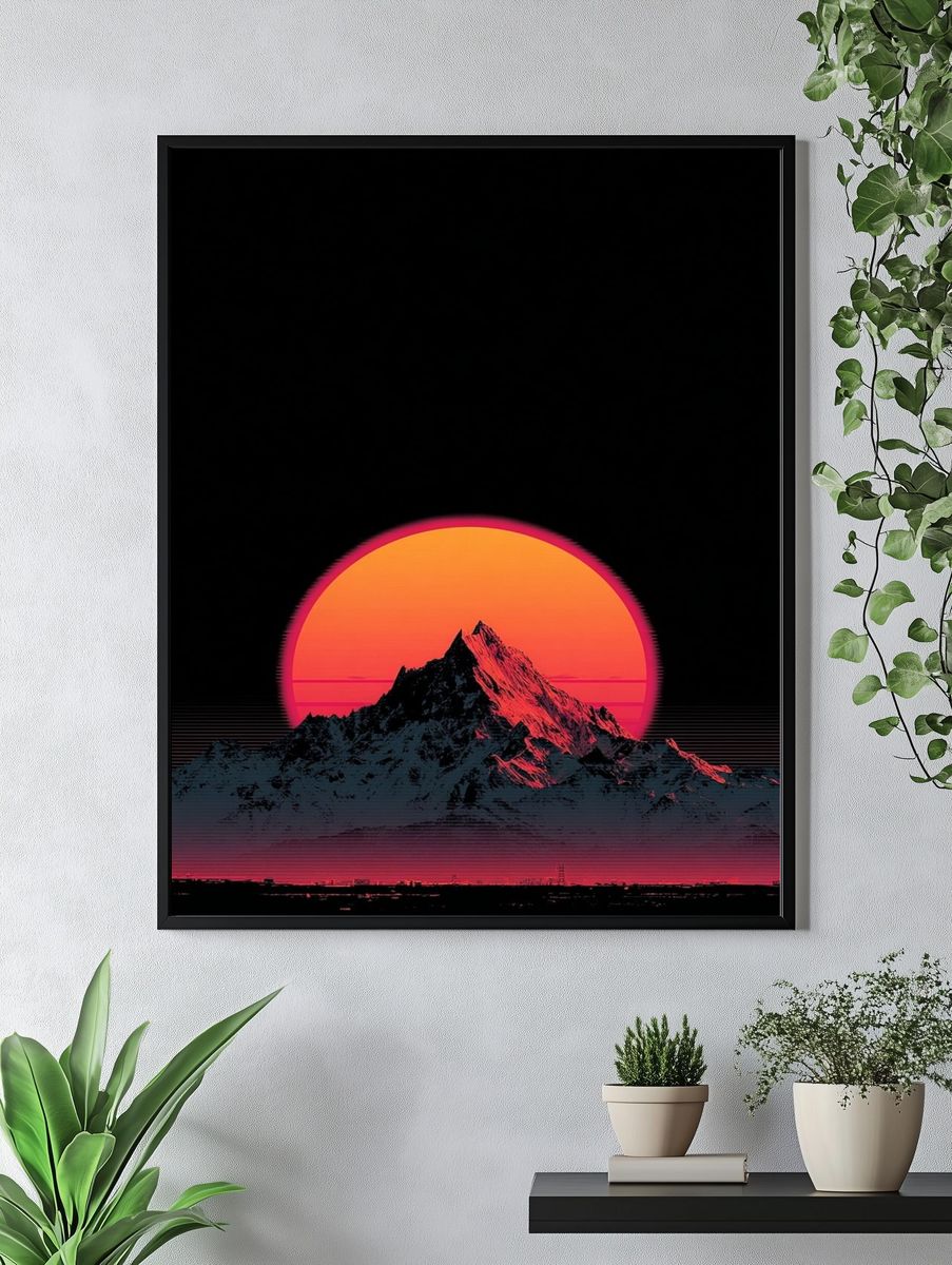 Neon Mountain Sunset Print. — room view 4