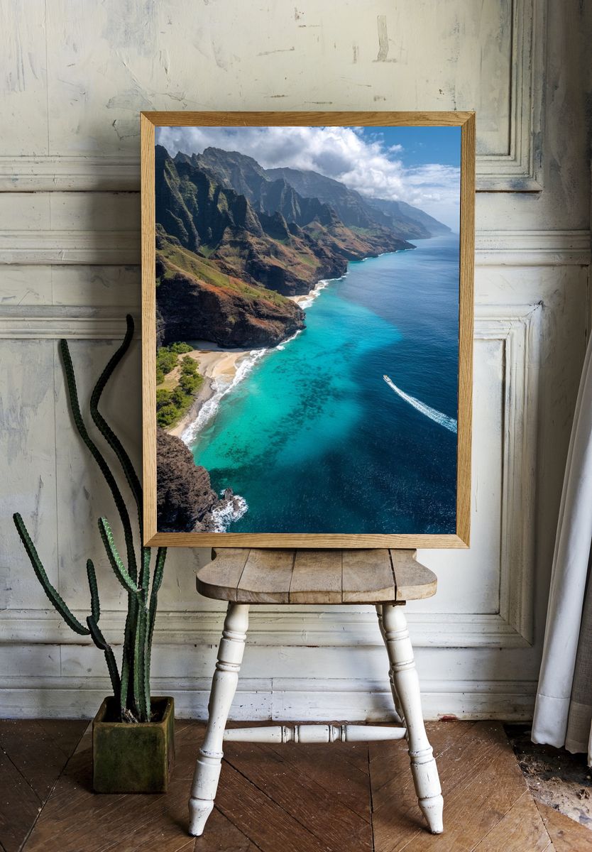 Na Pali Coast Aerial Photography Poster. — room view 1