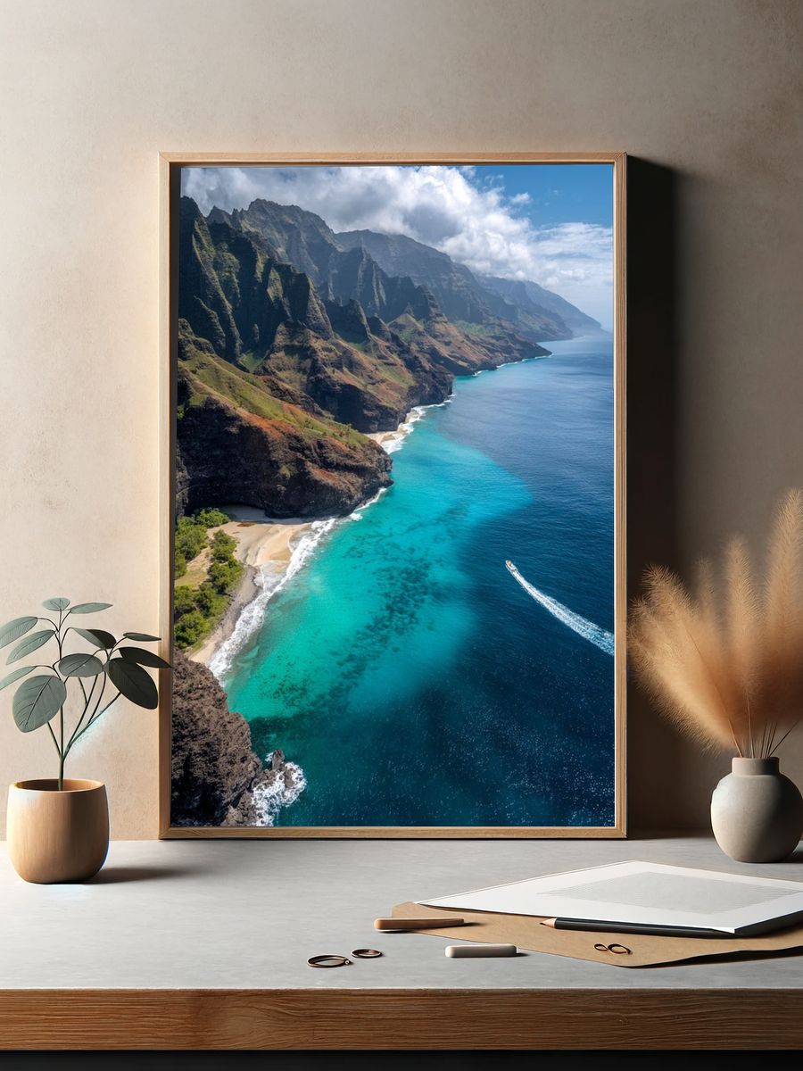 Na Pali Coast Aerial Photography Poster. — room view 2
