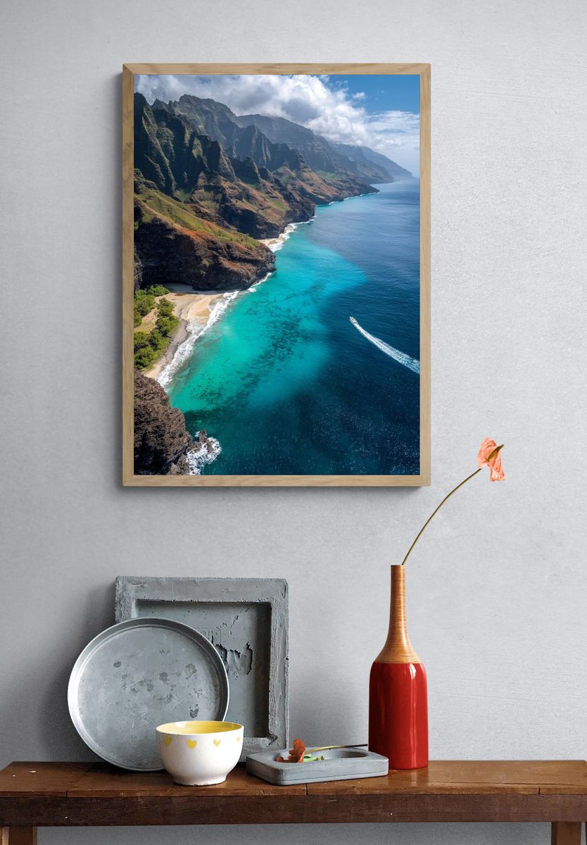 Na Pali Coast Aerial Photography Poster. — room view 3