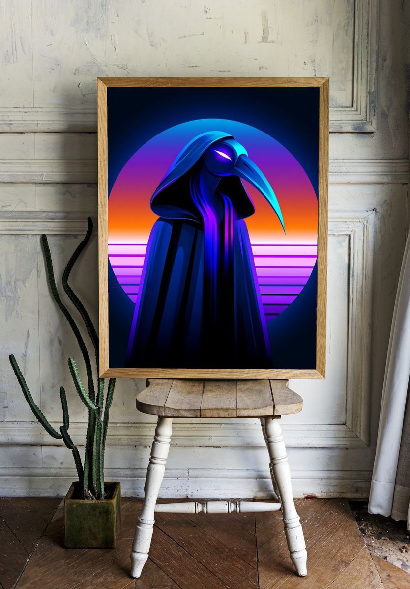 Neon Plague Doctor Illustration Poster. — room view 1