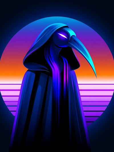 Neon Plague Doctor Illustration Poster. poster