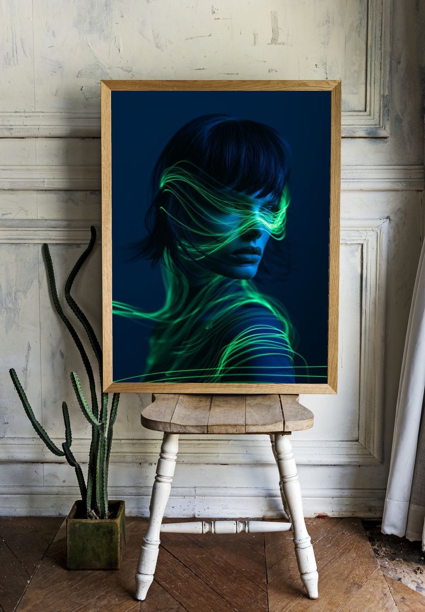 Neon Portrait Digital Art Poster. — room view 1