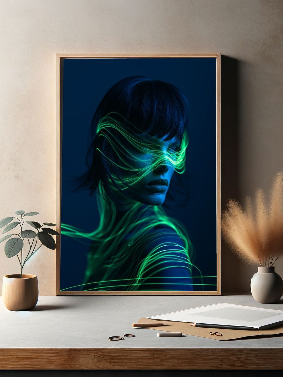 Neon Portrait Digital Art Poster. — room view 2